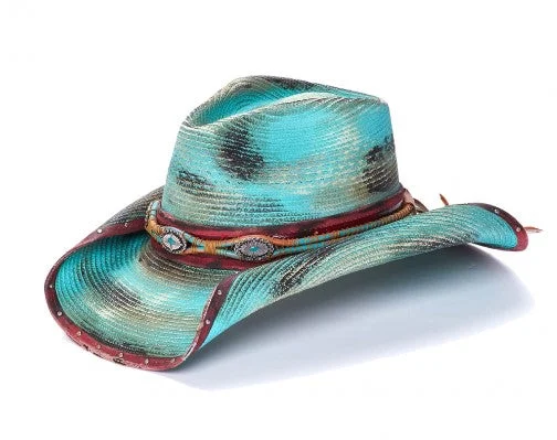 Team logo cap for loyal fan support -California Hat Co CA-1-2048 Seattle Jackpot Turquoise Straw Western Hat