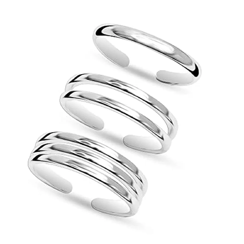 Stackable rings with mixed metal finishes -925 Sterling Silver Minimalist Thin Band Ring Open Adjustable Toe Rings for Women 3 Pcs