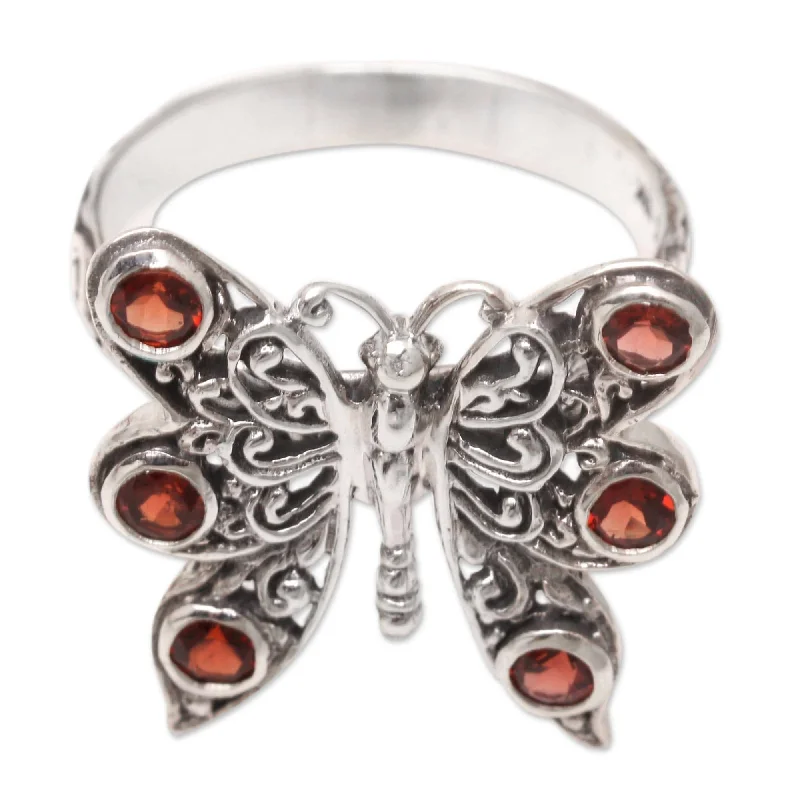 Rings with oxidized bands for vintage edge -Novica Handmade Crimson Wings Gold-Accented Garnet Cocktail Ring