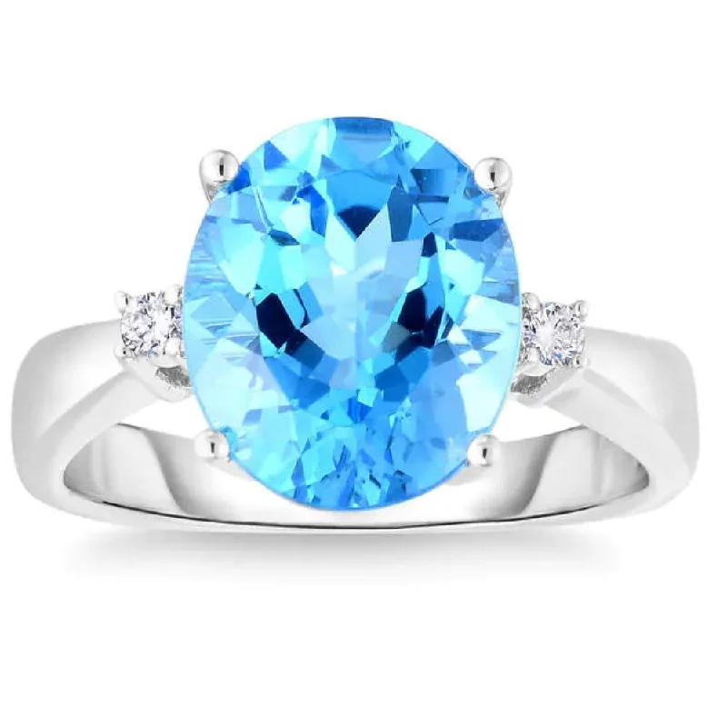 Sterling silver rings with vibrant turquoise stones -4.68Ct Sky Blue Topaz & Diamond Ring in White Gold