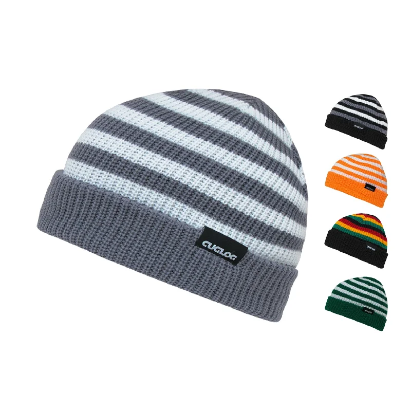 Lightweight running cap for marathon race days -Cuglog K005 Rasta Sailor Striped Knit Beanies Hats Three Tone Winter Ski Caps