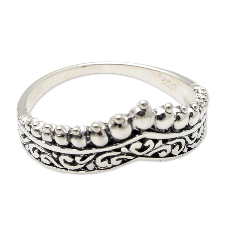 Rings with hammered silver for rustic appeal -Novica Handmade Crowned Sterling Silver Band Ring