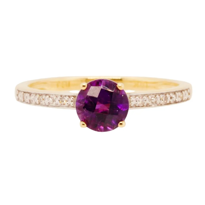 Titanium rings with rugged brushed metal look -10K Gold Round Solitaire Amethyst With Diamond Accents Ring