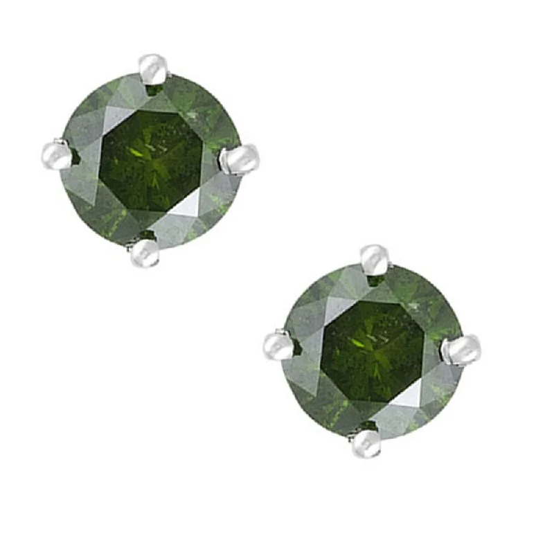 Stackable rings with mixed metal finishes -Sterling Silver with 1.00 CTTW Genuine Green Diamond Stud Earring