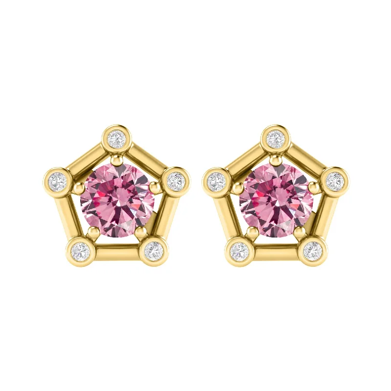 Rings with pave ruby for dazzling sparkle -Gold Over Sterling Silver with Pink Moissanite and White Topaz Earring