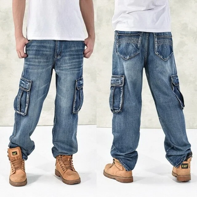 Men's Hip Hop Designer Style Skateboard Denim Midwaist Baggy Jeans