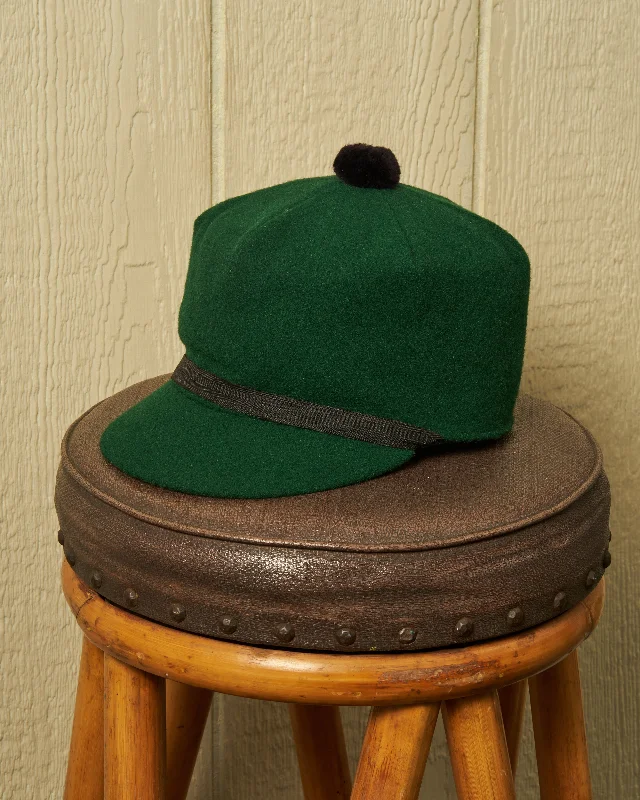 Trucker cap with retro patch design -Boothbay Cap in Green Melton Wool