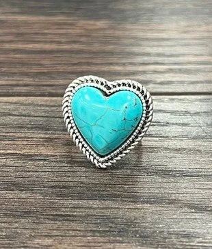 Rings with shield-shaped stones for boldness -Heart Turquoise Adjustable Ring