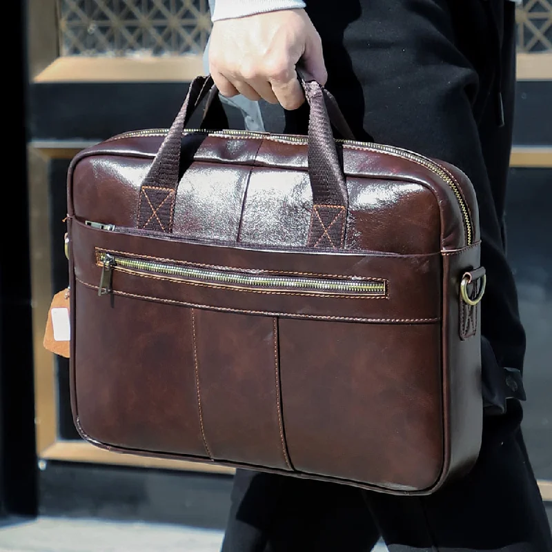 Men's Vintage Casual Genuine Leather Big Capacity Business Laptop Bags