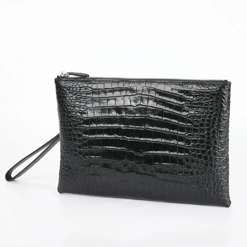 Casual Genuine Crocodile Leather Envelope Clutch Handy Bags for Men