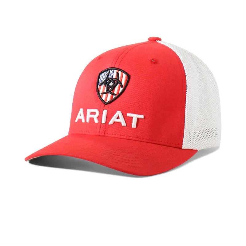 Soft cotton cap with breathable mesh back -Ariat FF USA Shield Flex Fit Trucker Cap A300035004