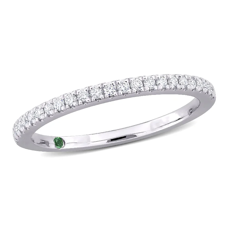 Rings with rough opal for organic shine -Created Forever by Miadora 1/5ct TDW Lab-Grown Diamond and Tsavorite Accent Semi-Eternity Ring in 14k White Gold