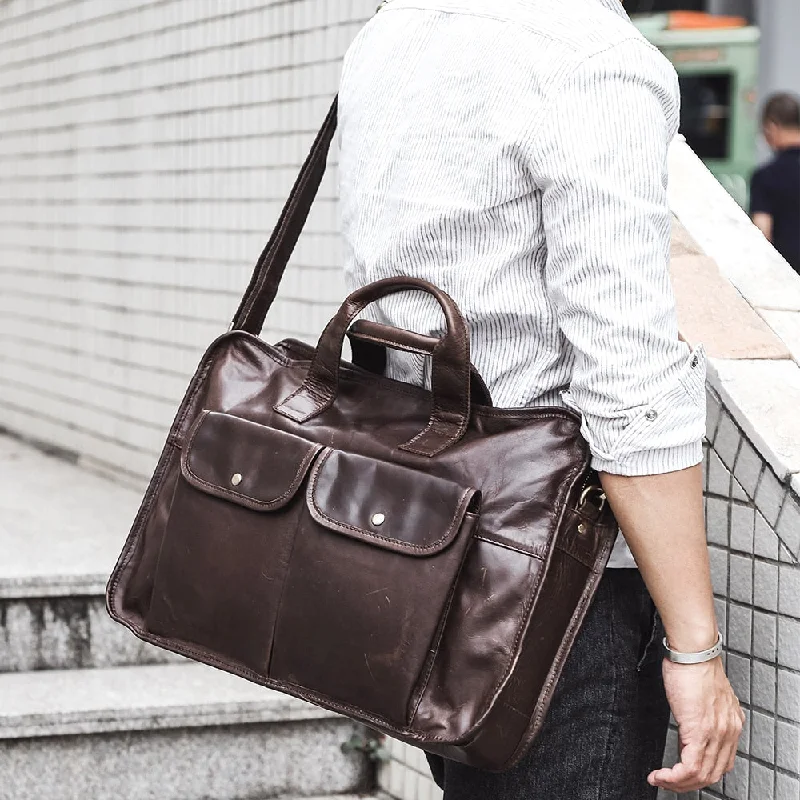 Retro Style Casual Genuine Leather Business Laptop Bags for Men