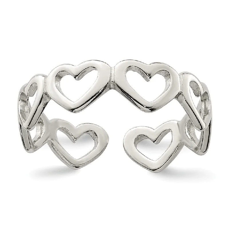 Rings with rough sapphire for rugged chic -Cut-out Hearts Toe Ring in Sterling Silver