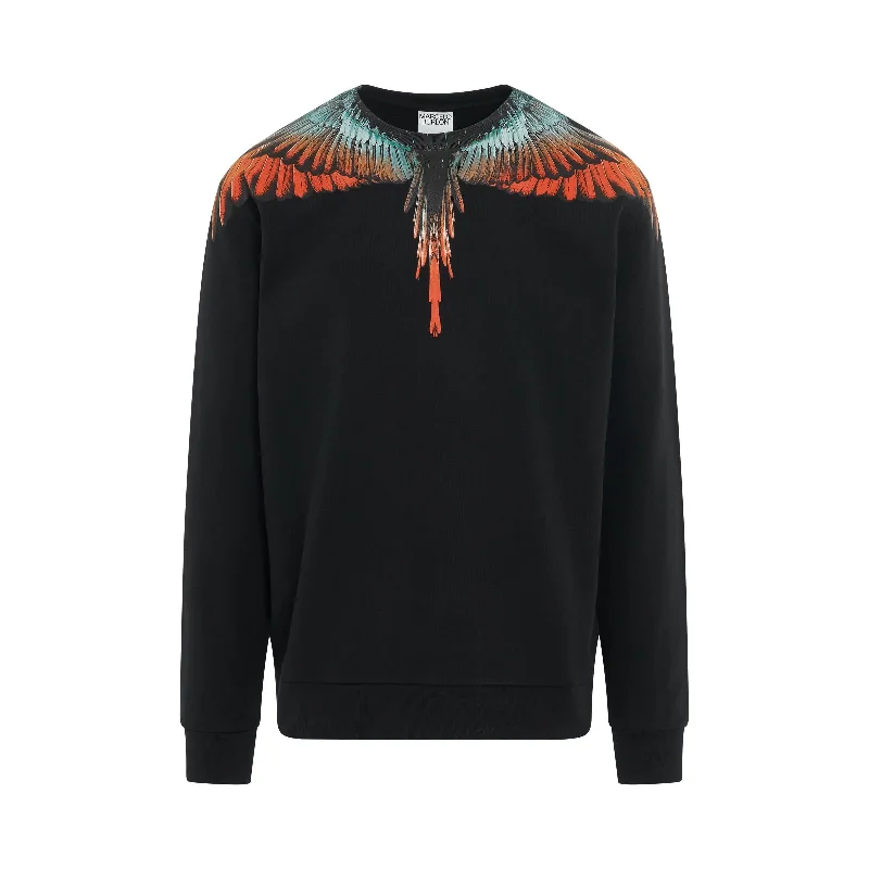 Reinforced bottom backpack for heavy load durability -Icon Wings Regular Fit Crewneck in Black/Orange