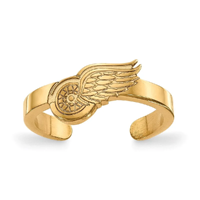 Rings with spiral designs for eye-catching twist -Sterling Silver 14k Yellow Gold Plated NHL Detroit Red Wings Toe Ring