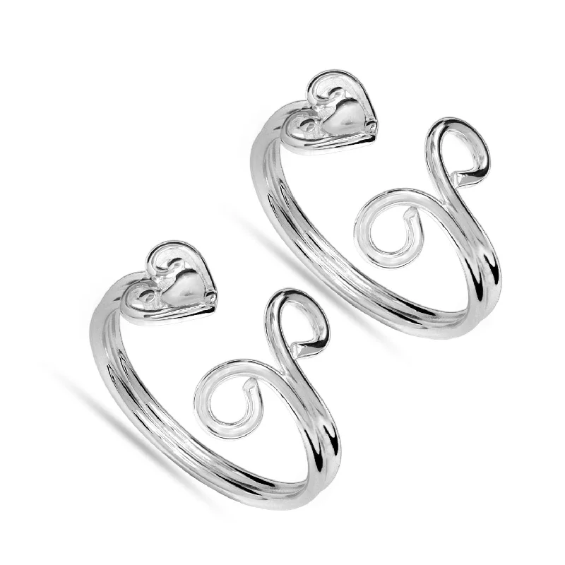 Rings with rough opal for organic shine -925 Sterling Silver Heart Design Toe Ring for Women