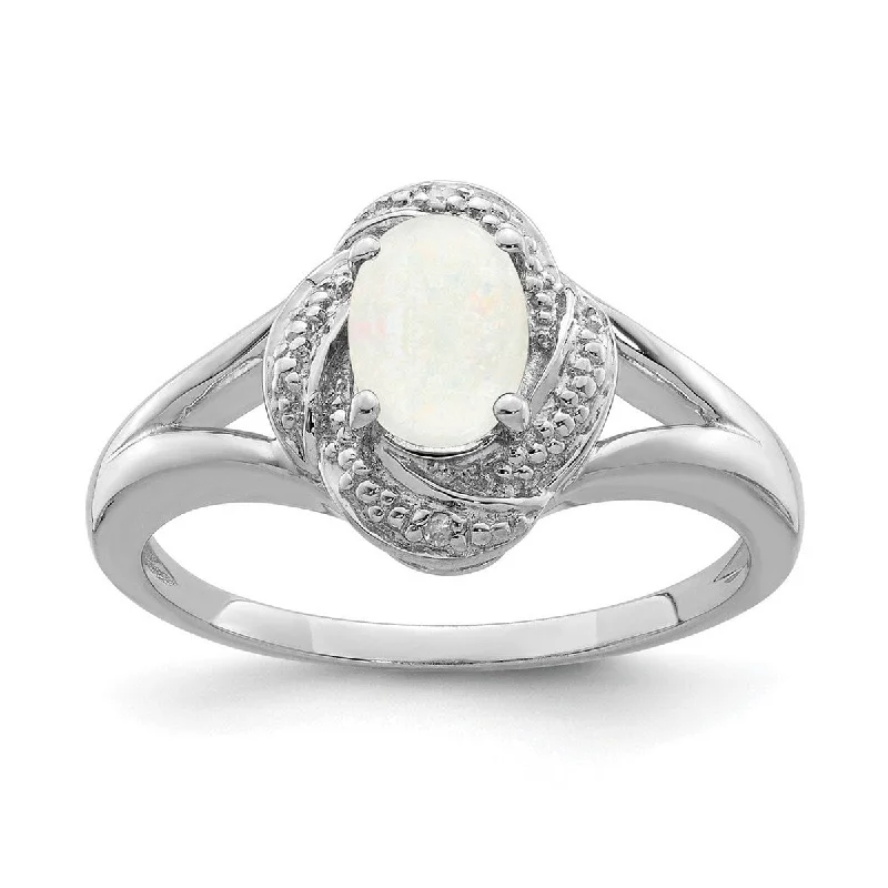 Rings with black diamond for striking contrast -Curata 925 Sterling Silver Polished Diamond and Simulated Opal Ring