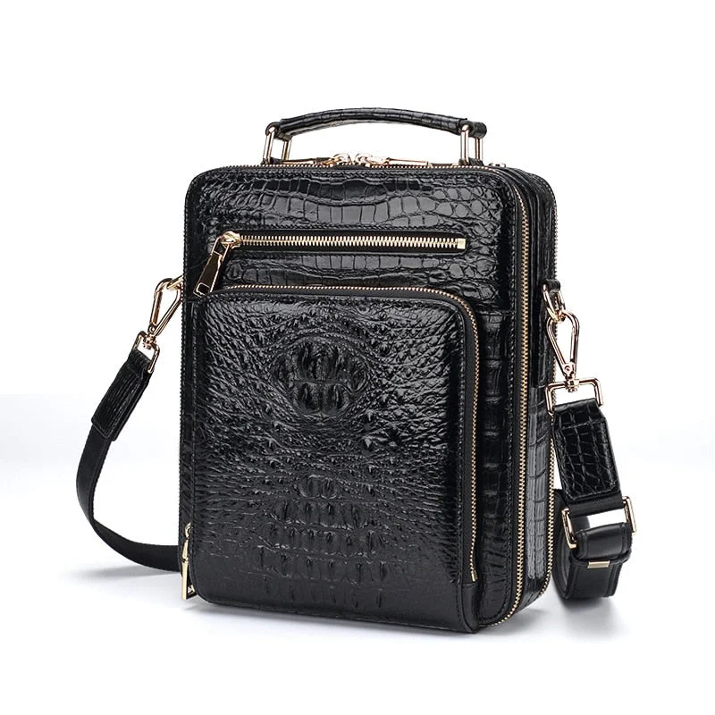 Men's Genuine Leather Crocodile Pattern Shoulder and Crossbody Bag