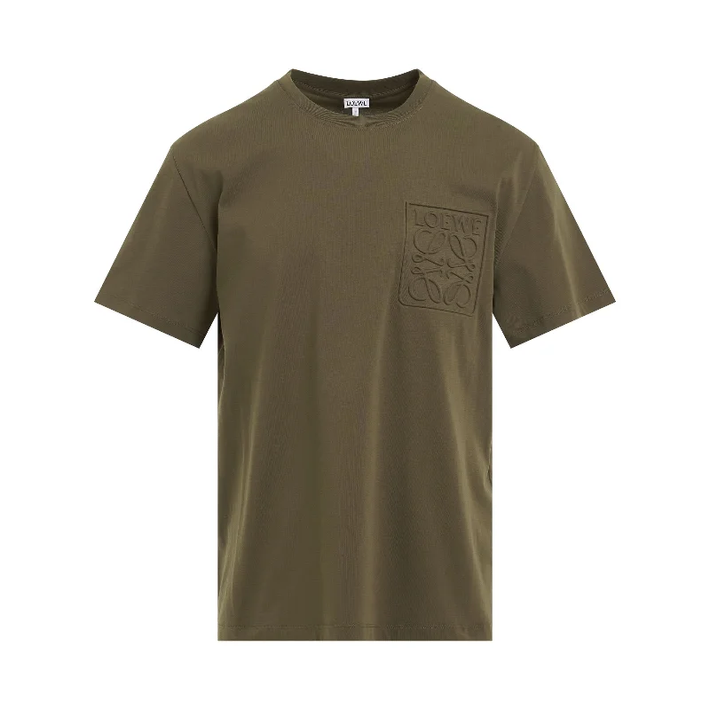 Heavy-duty backpack for construction worker essentials -Debossed Anagram T-Shirt in Dark Khaki Green