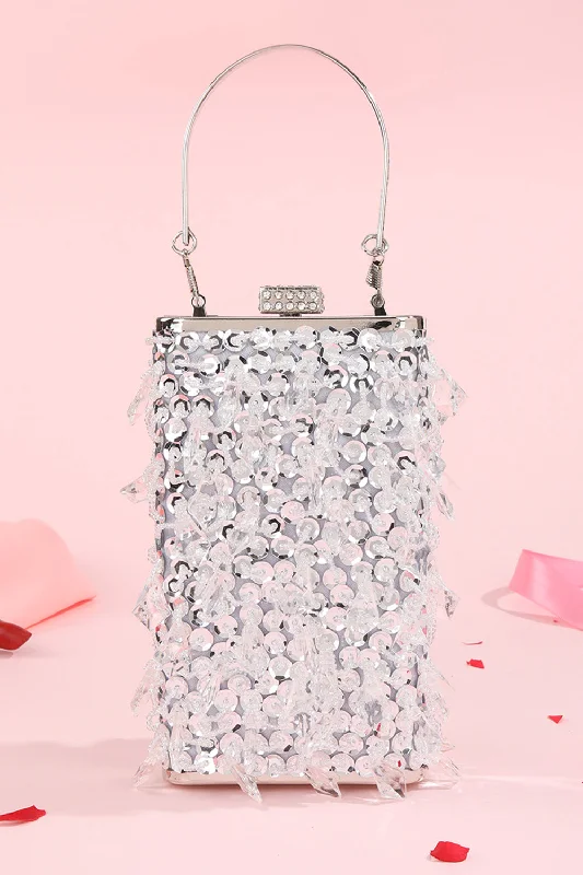 Silver Sequin Fringes Shoulder Chain Bag