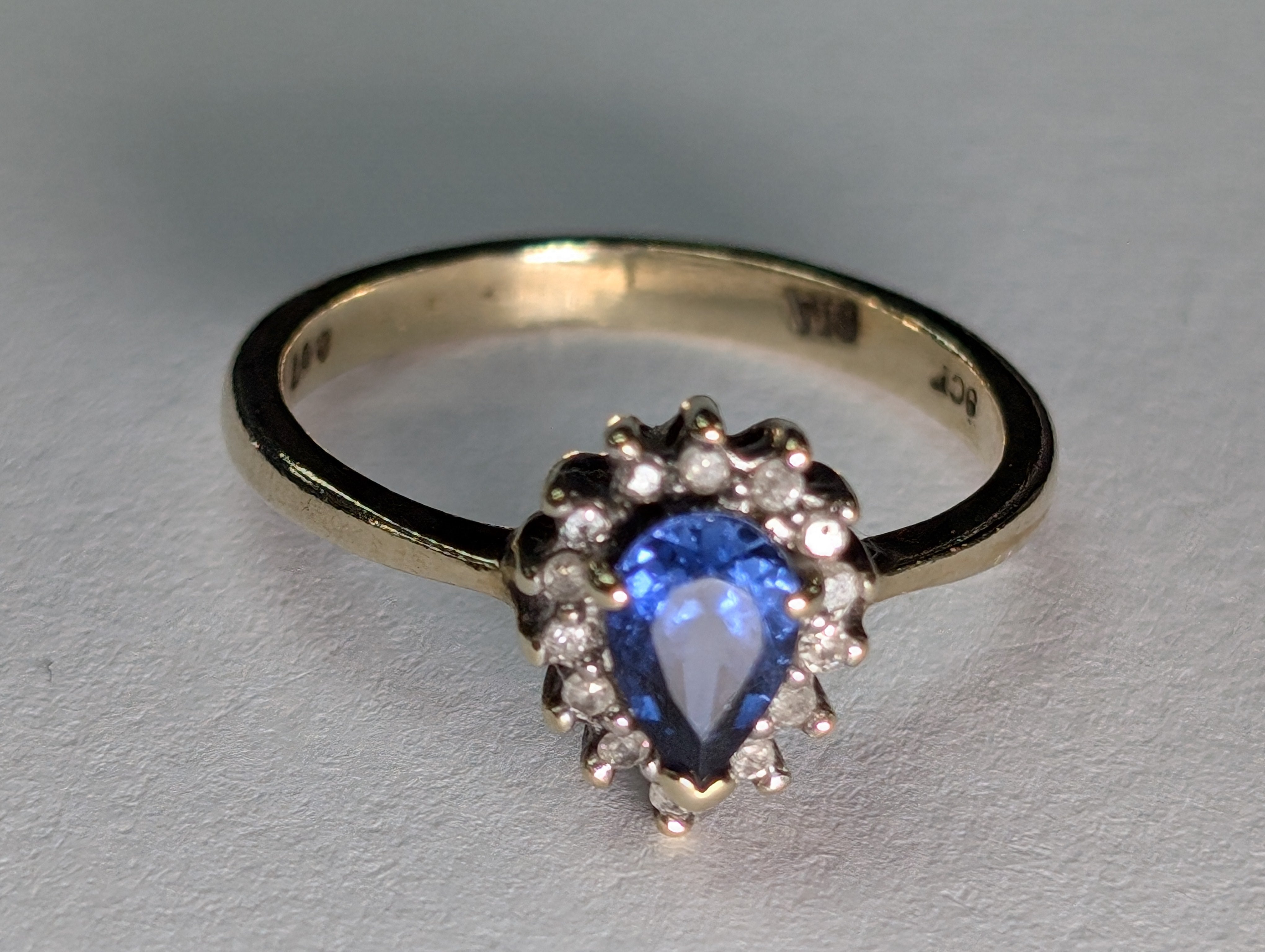 Rings with hematite for sleek metallic sheen -9CT GOLD DIAMOND & BLUE STONE RING 1.93G SIZE J PRESTON STORE