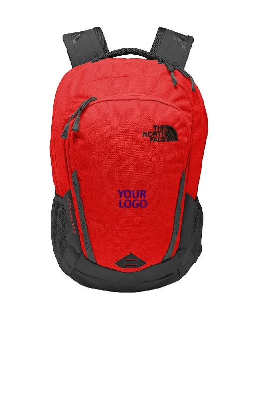 Vintage-inspired backpack with brass buckle details -North Face Connector Backpack Rage Red/ Asphalt Grey