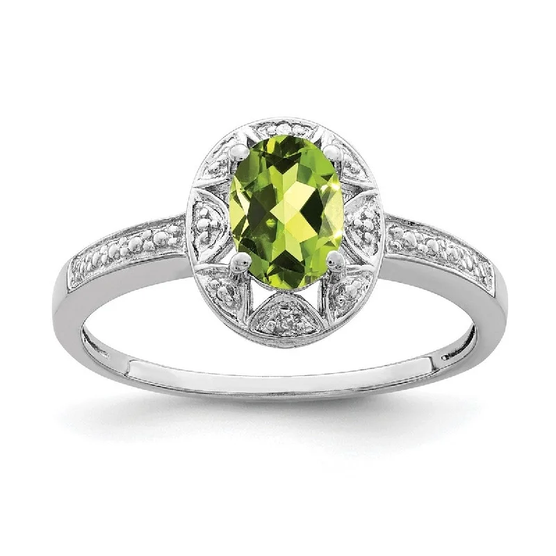 Rings with oxidized bands for vintage edge -Curata 925 Sterling Silver Oval Polished Diamond and Peridot Ring