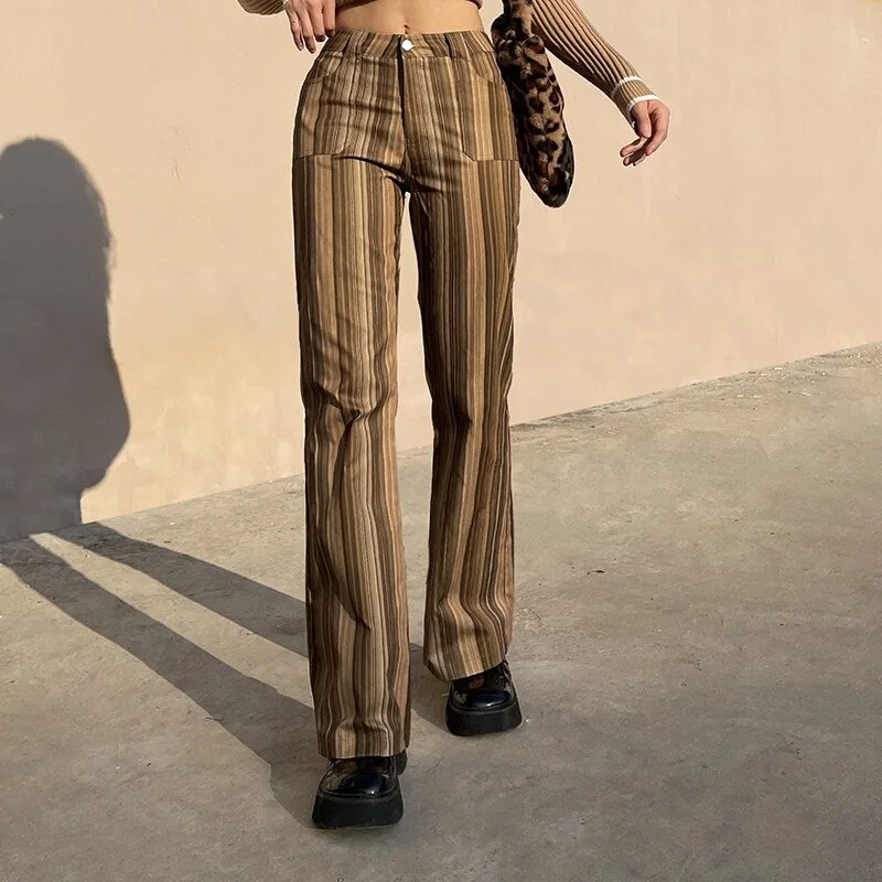 Y2K Stripe Vintage Fashion Straight High Waist Jeans Woman 90s Aesthetic Denim Baggy Pants Elegant