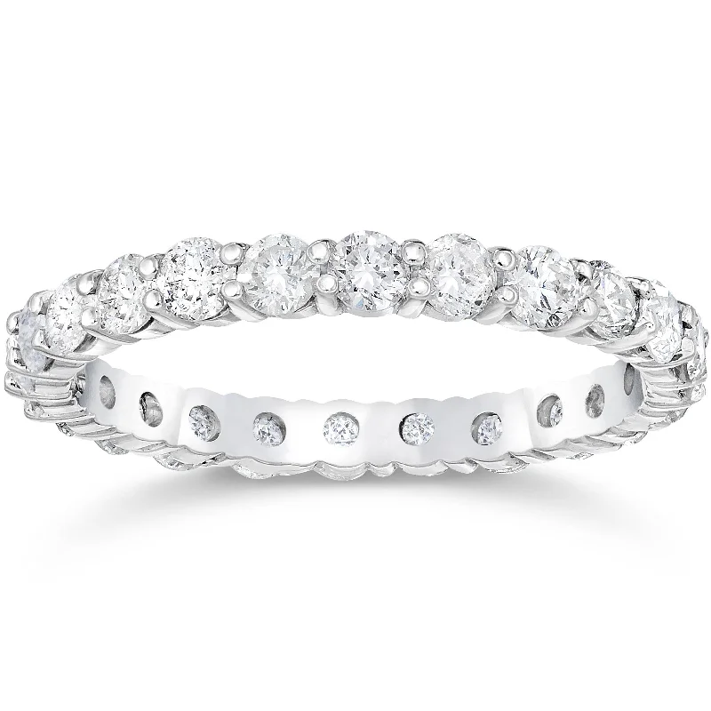 Rings with crescent moon for lunar charm -Platinum 1 3/4ct Prong Diamond Eternity Ring Womens Wedding Band Lab Grown