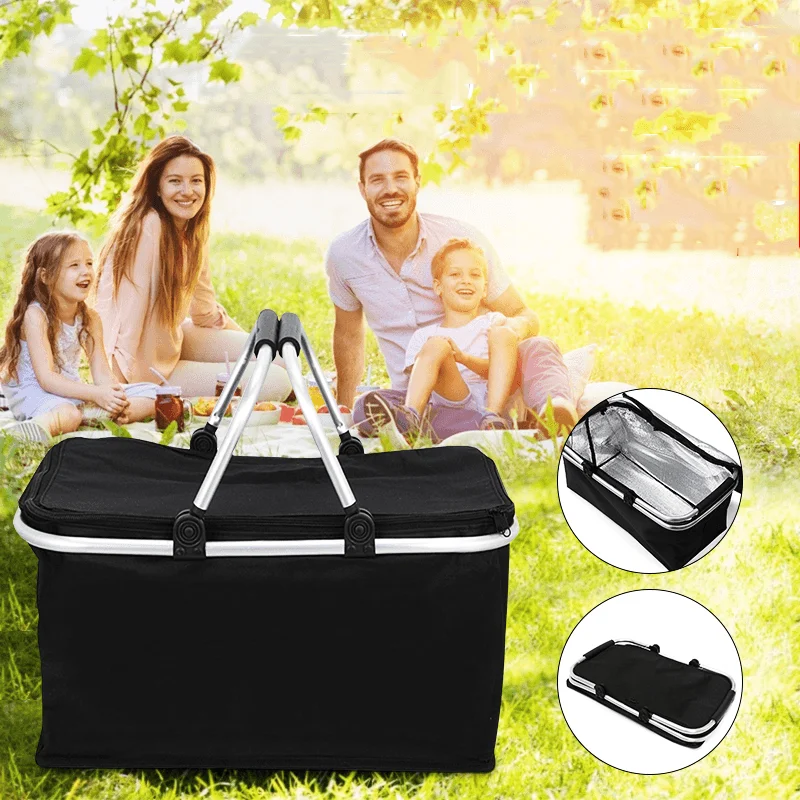 30L Large Folding Picnic Camping Insulated Cooler Hamper Storage Basket Bag