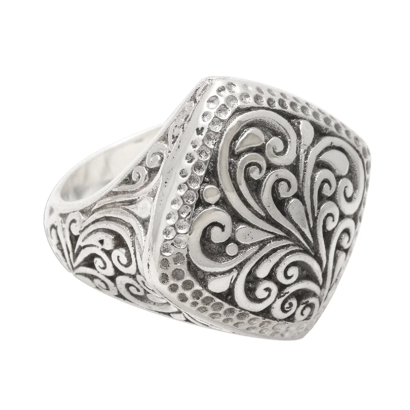 Rings with bold ruby stones for drama -Novica Handmade Java Square Sterling Silver Signet Ring