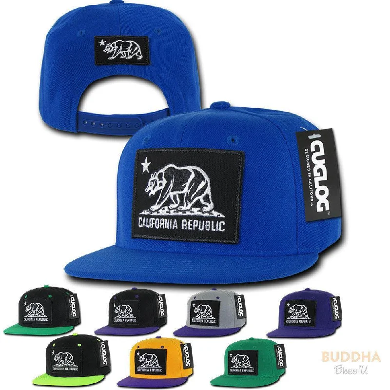 Trucker cap with funny slogan prints -1 Dozen California Cali Bear Patch Snapback 6 Panel Flat Bill Caps Hats Wholesale Lots