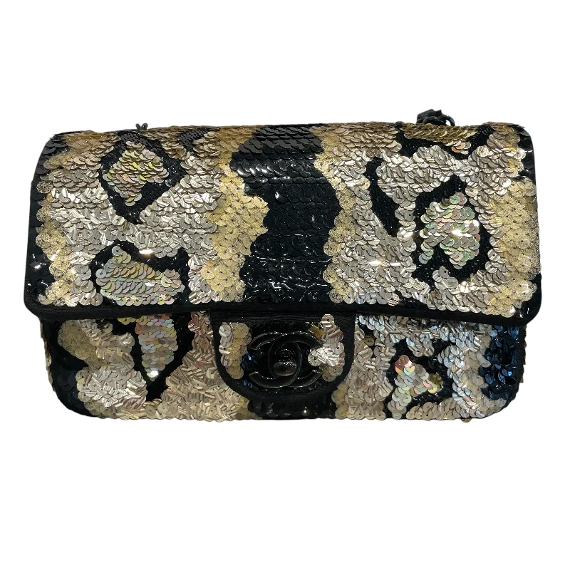 CHANEL/Cross Body Bag/OS/Glitter/BLK/GLD Glitter