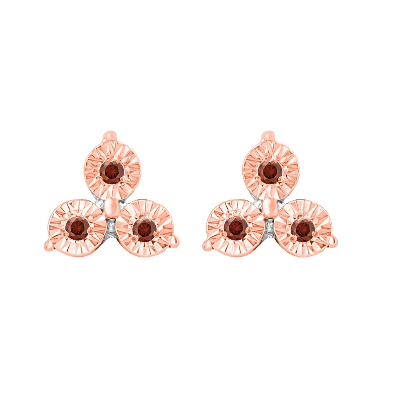 Rings with faceted aquamarine for sea glow -Rose Gold Over Sterling Silver with Genuine Red Diamond Stud Earring