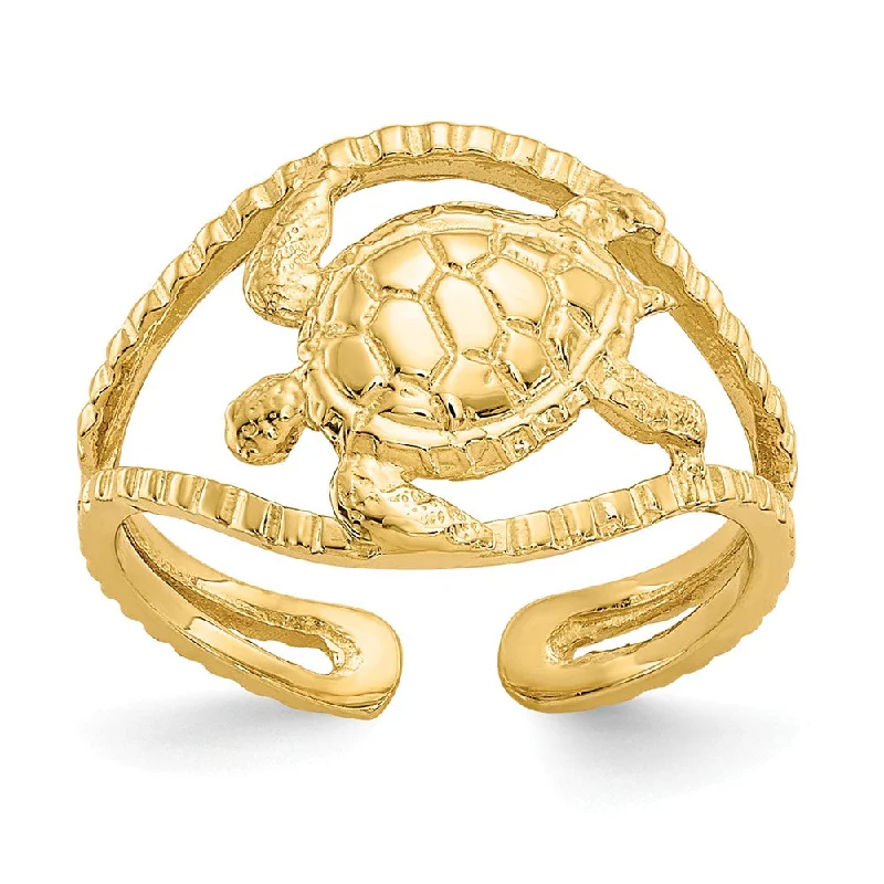 Rings with spiral ruby for bold twist -Sea Turtle Toe Ring in 14K Yellow Gold