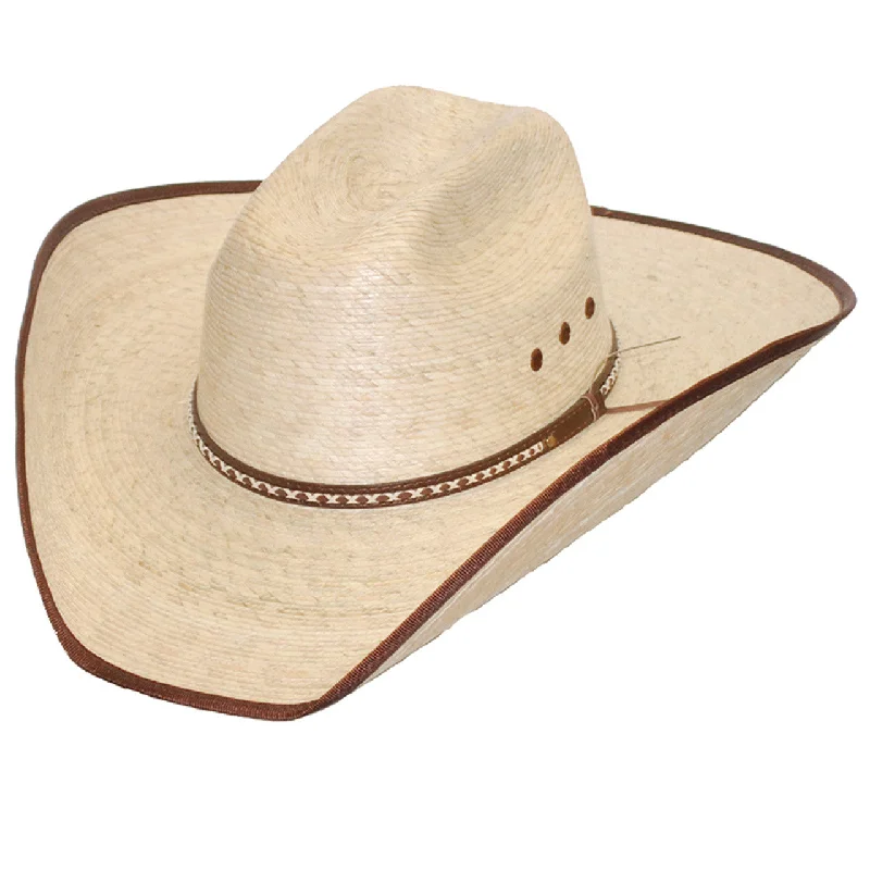 Premium leather cap for upscale casual looks -Pal-12 Palm Straw Western Cattleman Hat with Brown Trim