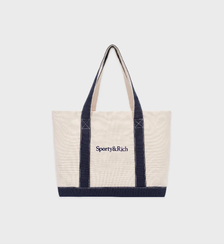 Serif Logo Tote Bag - Natural/Navy