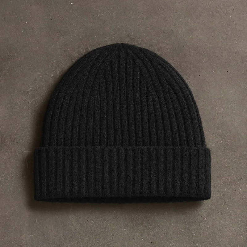 Vintage cap for retro fashion enthusiasts -Recycled Cashmere Ribbed Beanie - Black