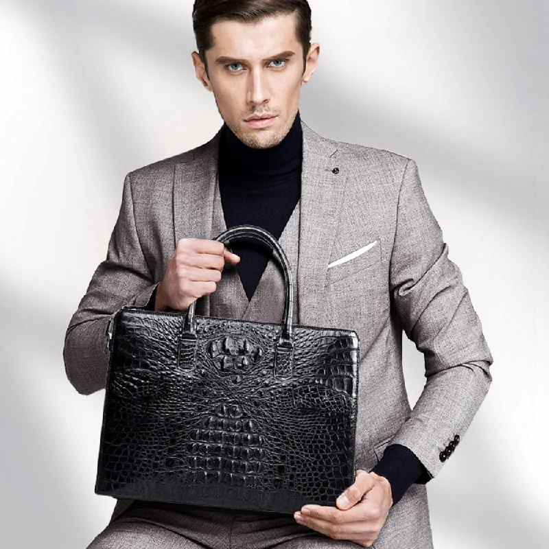 Men's Luxury Genuine Leather Combination Lock Business Hand Bags