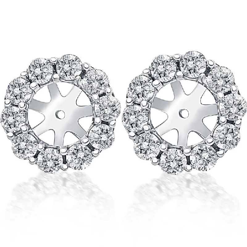 Rings with vintage-inspired rose-cut diamonds -14K White Gold 1 1/2 Ct. Diamond Studs Earring Jackets (9mm) Lab Grown