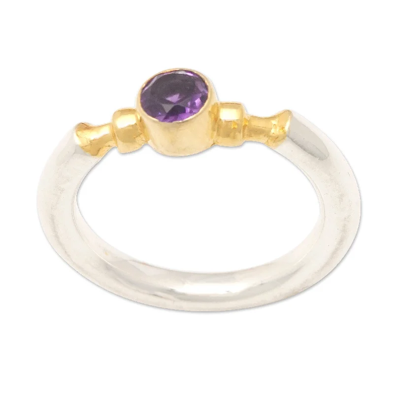 Rings with lotus flower engravings for peace -Novica Handmade Majestic Purple Gold-Accented Amethyst Single Stone Ring