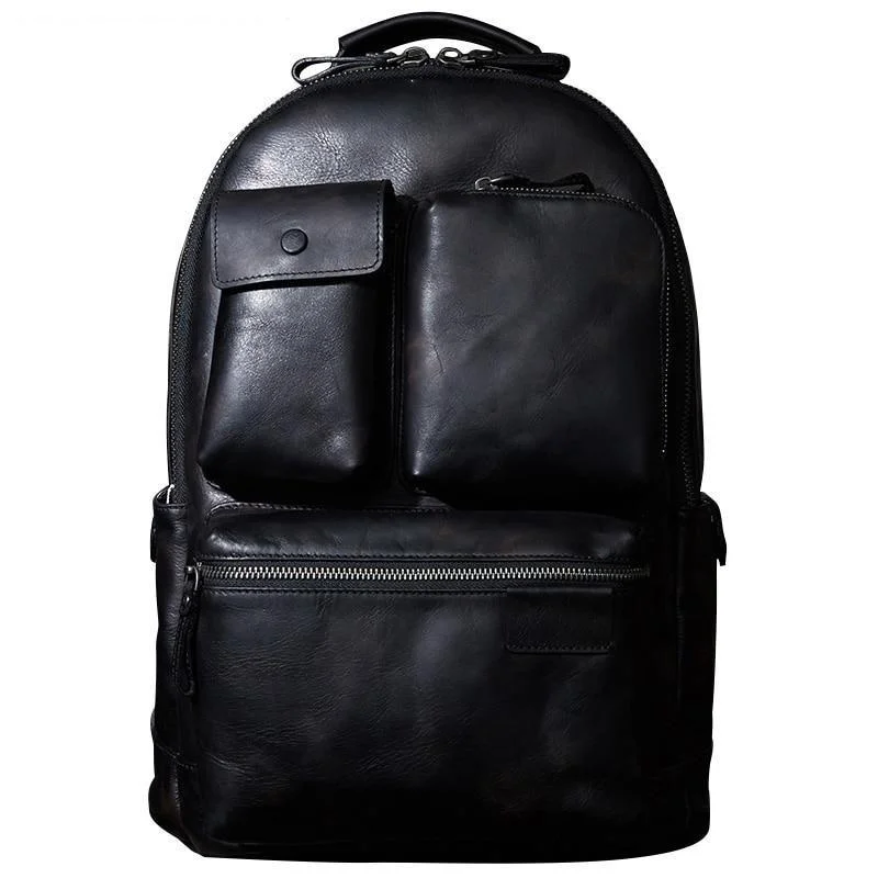 Men's Cow Leather Luxury Military Style Softback Backpack Bag