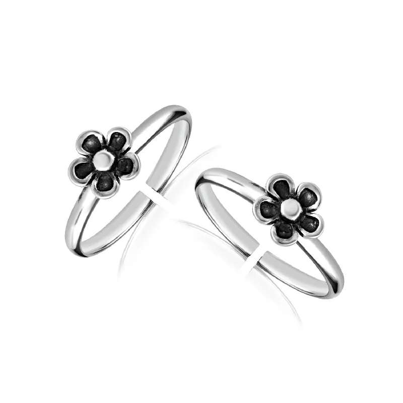 Rings with raw garnet stones for texture -925 Sterling Silver Antique Floral Toe Ring for Women