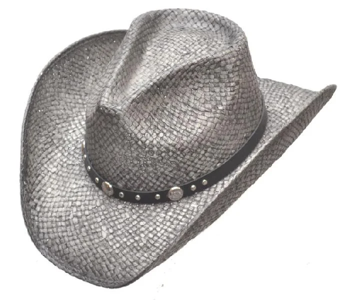 Designer trucker cap with signature brand patch -Western Express LIN-59 Silver Pinch Front Straw Hat