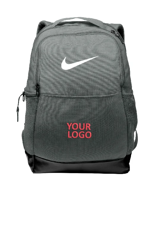 Hydration-compatible backpack for marathon running events -Nike Brasilia Medium Branded Backpacks, Flint Grey