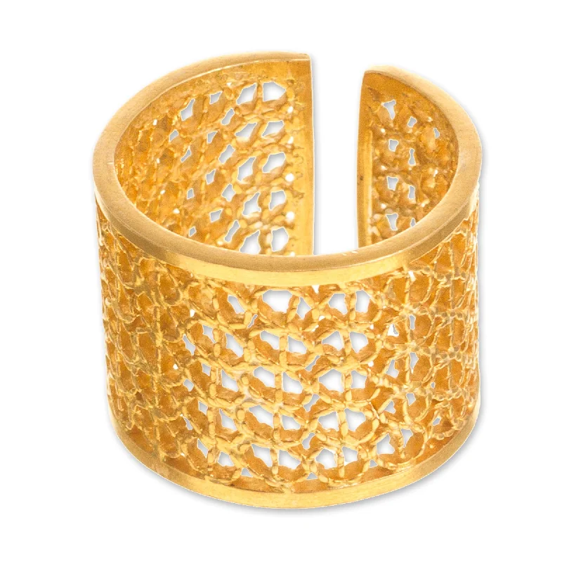 Stackable rings with mixed metal finishes -Novica Handmade Royal Swirl Gold-Plated Filigree Band Ring