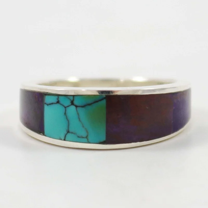 Rings with polished onyx for sleek contrast -Hubei Turquoise and Sugilite Ring