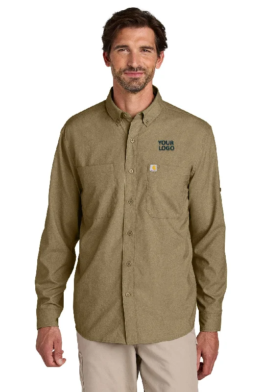 Carhartt Force Sun Defender Long Sleeve Custom Shirts, Dark Khaki