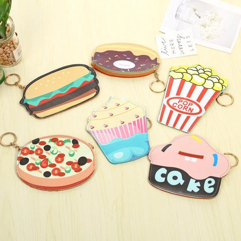 New Cute Funny Ice Cream Purse Students Kids Children Purse Hamburgers Cakes Pop Corn Pizza Donuts Key Coin Bag